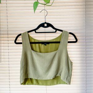 Lulu's - Just Perfect Pistachio Green Square Neck Cropped Tank Top - Small
